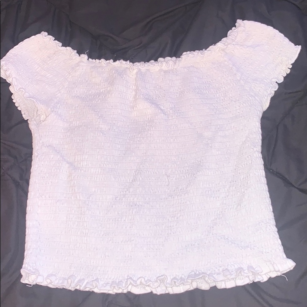 brandy melville white off the shoulder cropped top